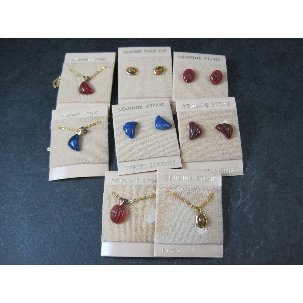 Lot of 4 Vintage Carved Gemstone Jewelry Sets  - Necklaces & Earrings